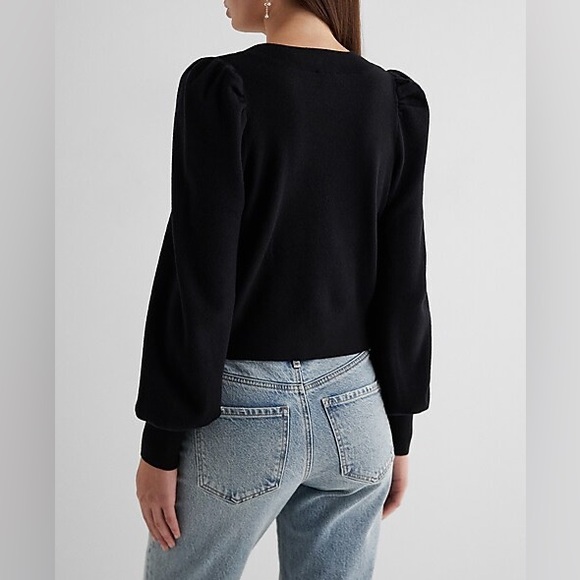 Express -viral ✨Holidays✨black embellished rhinestone bow front sweater cardigan - Picture 12 of 14